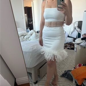 12th Tribe Satin Feathered Trim Skirt